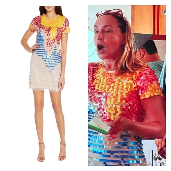 NWT AIDAN MATTOX Short Sleeve Beaded Sequin Mini Sheath Dress Multicolor Size 8 - Picture 1 of 13